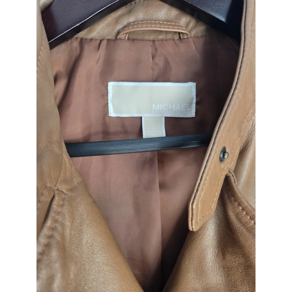 Michael Kors Women's 100% Lambskin Leather Moto Jacket L Brown Gold Biker - Picture 8 of 8